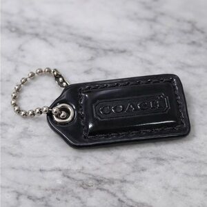 Coach Black Leather Hang Tag Keychain Bag Charm Silver Hardwar